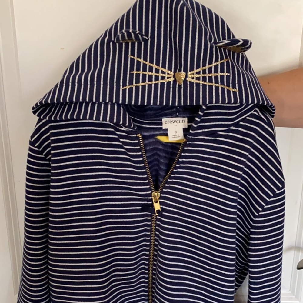 Crewcuts girls blue and white hoodie with cat ears- size 8